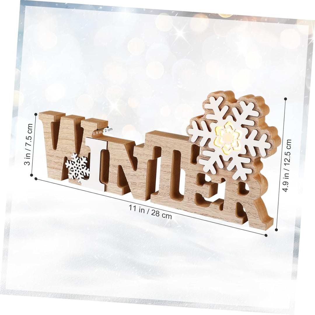 Garneck Holz-Tischdekoration, Winter-Holzschild, LED-Schneeflocke, Mittelstück, freistehend, Holzsch