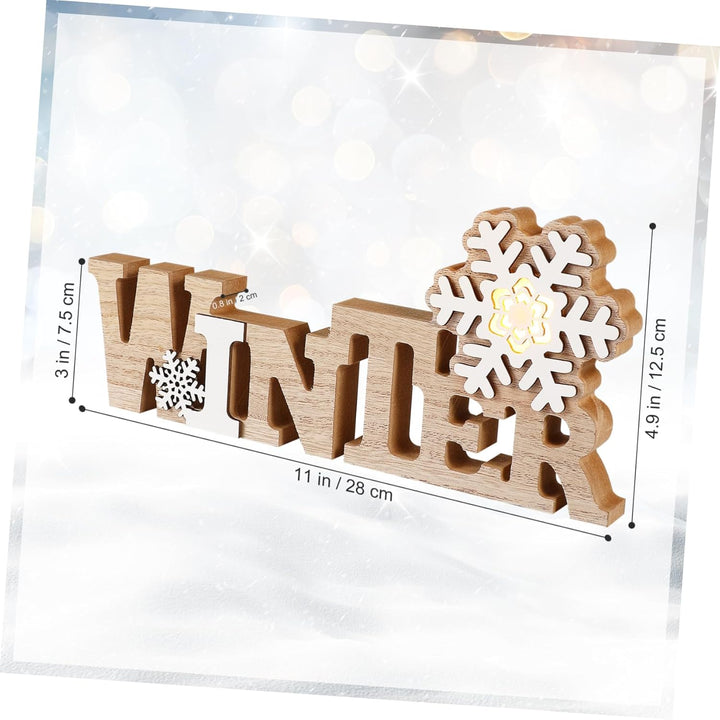 Garneck Holz-Tischdekoration, Winter-Holzschild, LED-Schneeflocke, Mittelstück, freistehend, Holzsch