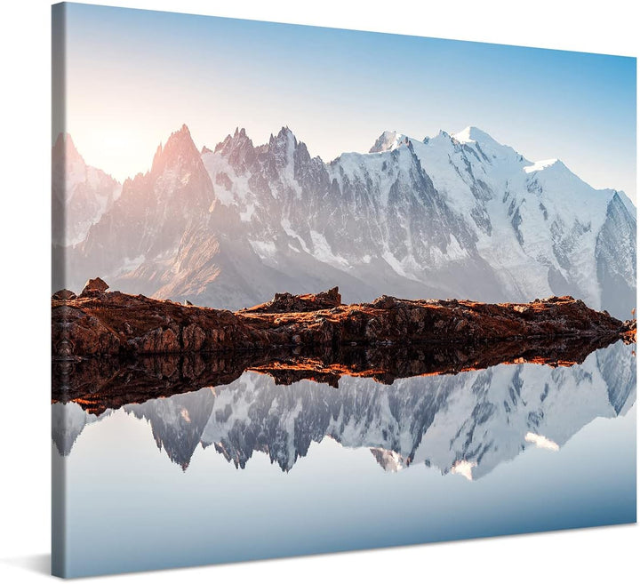 PICANOVA – Bild auf Leinwand Monte Bianco Alpen Bergsee Chesery 100x75cm Leinwandbild – Premium Lein