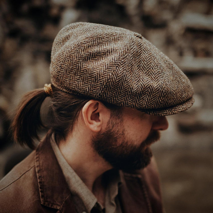 Sterkowski Shelby Mütze | Tweed Schiebermütze für Herren | Warm Elegant 100% Wolle Zeitungsjunge Kap