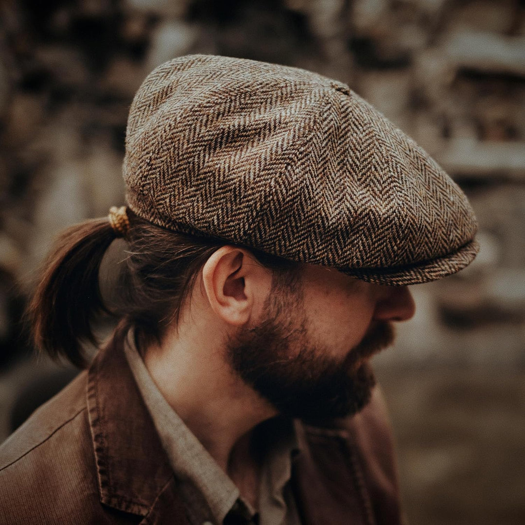Sterkowski Shelby Mütze | Tweed Schiebermütze für Herren | Warm Elegant 100% Wolle Zeitungsjunge Kap