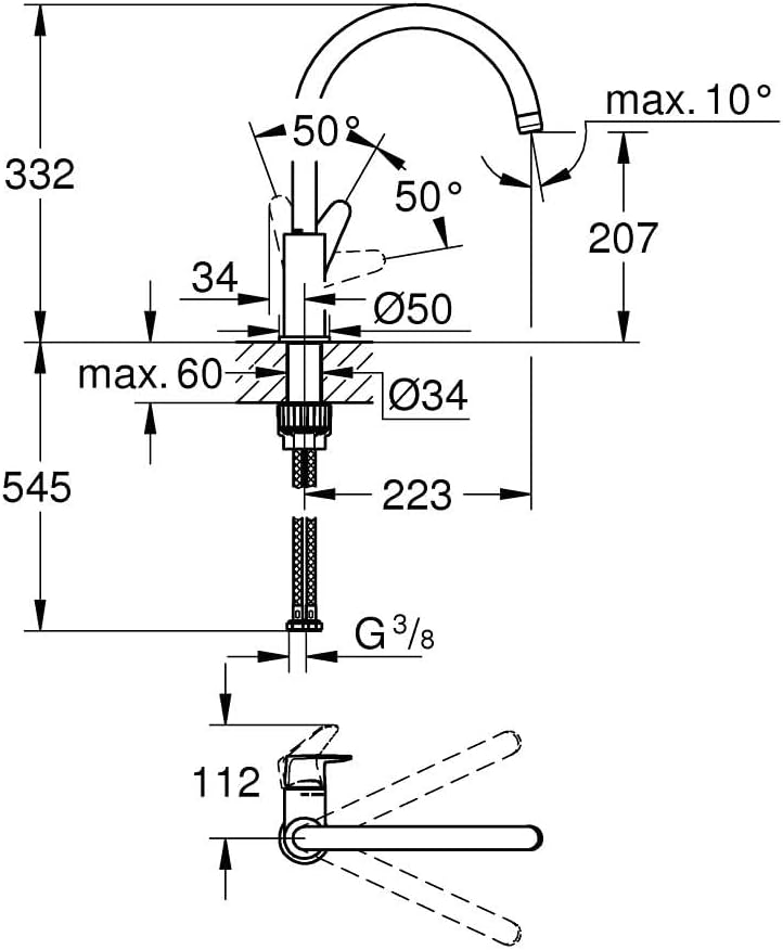 GROHE Start Curve 2020 - Einhand-Spültischbatterie (Auslauf mit Luftsprudler, Drehwinkel 360°, schne