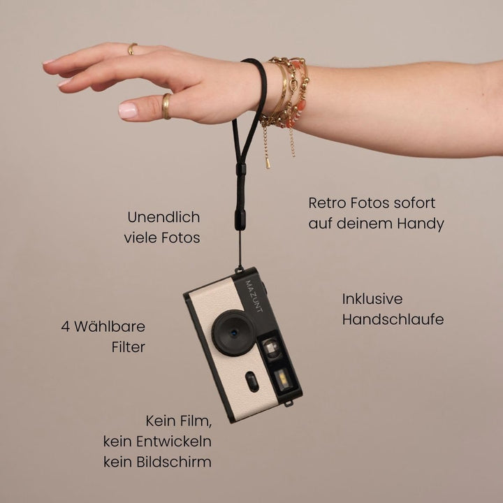 Retro Digitalkamera, 12 MP, bildschirmfreie Kamera inkl. SD-Karte Beige, Beige