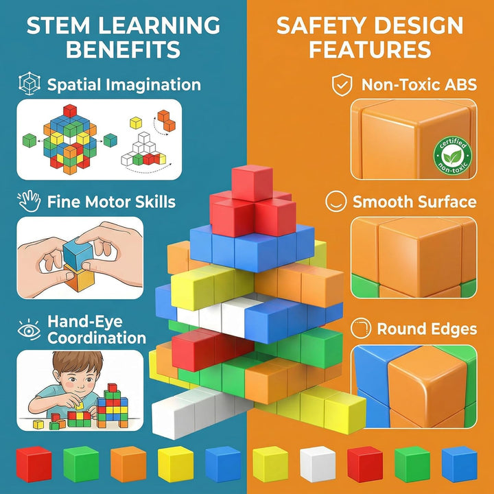 ASOK 66PCS Magnetische Bausteine für Kinder ab 3 Jahren, STEM Lernspielzeug, Kreative Magnetwürfel f