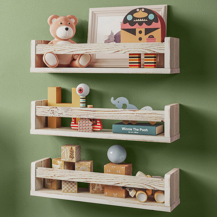 NATURE SUPPLIES Set 3 Rustikal Weiss Massivholz-Wandregale - Kinderzimmer - Ideal für Bücher und Spi