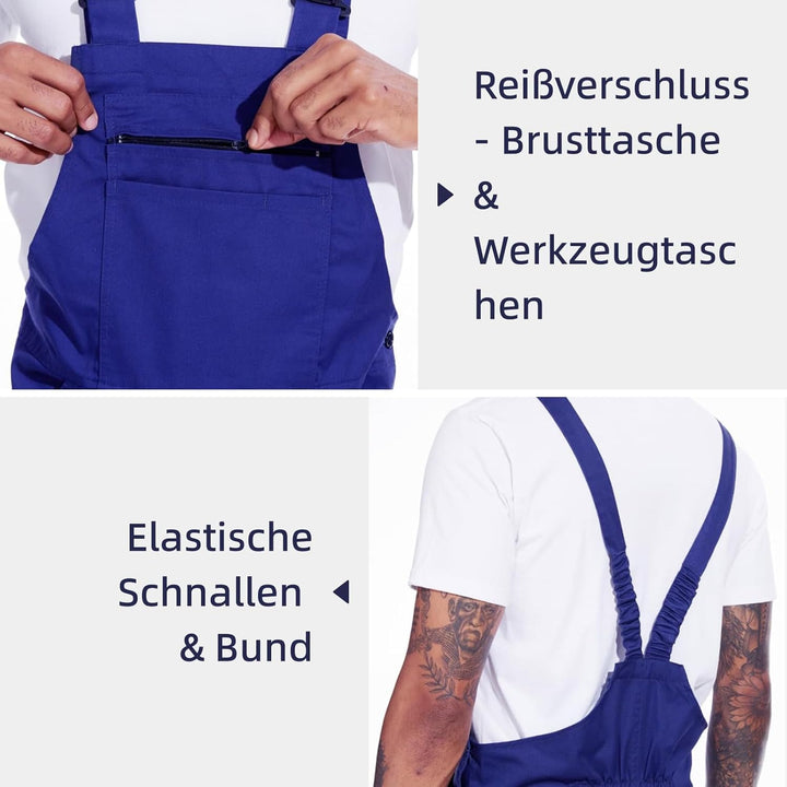 WORK IDEA Arbeits-Latzhose für Männer Multi Pocket Technology Herren Arbeitslatzhose Königsblau M, K