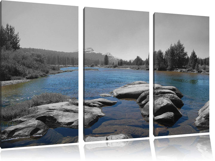 Tuolumne River, Yosemite National Park schwarz/weiss 3-Teiler Leinwandbild 120x80 Bild auf Leinwand,