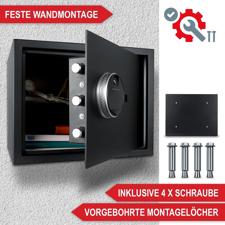 ONBEST elektr. Tresor, Safe mit Fingerabdruck, Zahlencode & Schlüssel – Safe aus Stahl mit 3 Schlies