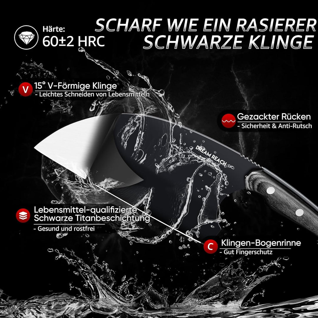 Dream Reach Hackmesser Serbische Kochmesser - Full Tang Küchenhackmesser mit Ergonomischer Holzgriff