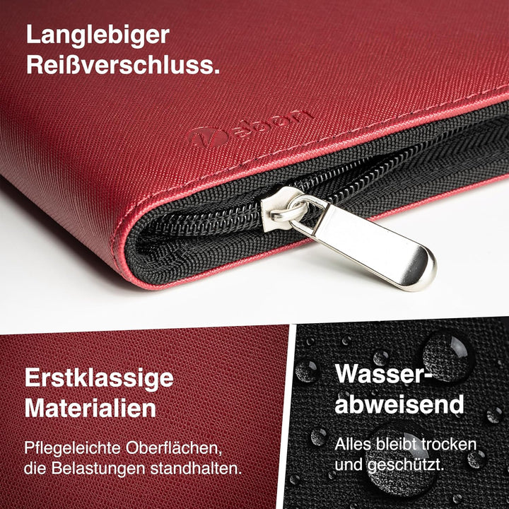 Vebon® Schreibmappe A4 gross Rom I Doppel Reissverschluss + Klemmbrett I Konferenzmappe + Laptoptasc