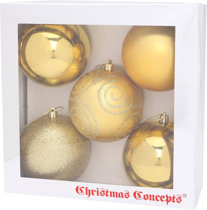 Christmas Concepts® 5er Pack - Extra grosse 100mm Christbaumkugeln - Glänzend, Matt & Glitterdekorie