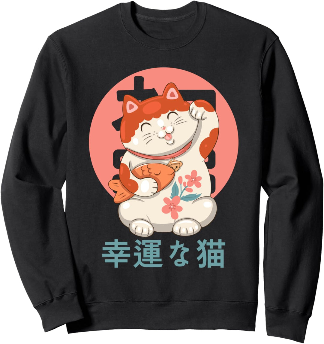Winkekatze Lucky japanese Cat Maneki Neko Anime Winkekatze Sweatshirt