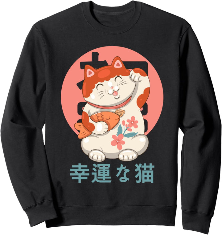 Winkekatze Lucky japanese Cat Maneki Neko Anime Winkekatze Sweatshirt
