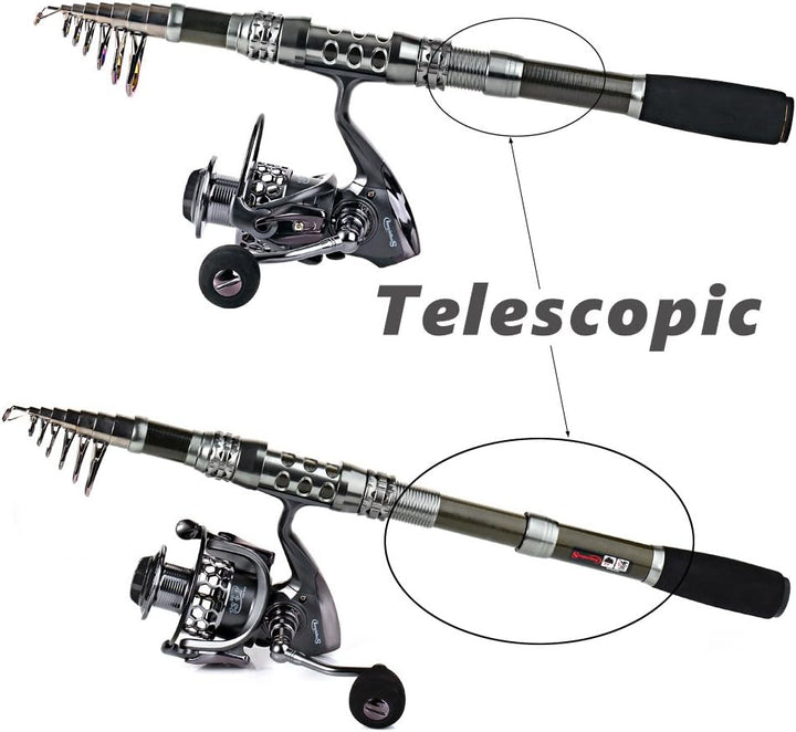 Sougayilang Teleskop-Angelruten-Kombinationen mit Kohlefaser-Angelrute, Spinnrollen und Angelzubehör