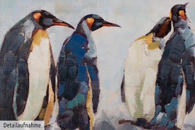 KunstLoft Leinwandbild | 100% HANDGEMALT | 120x60cm | Gemälde 'Kreis der Pinguine' | Pinguin | Blau