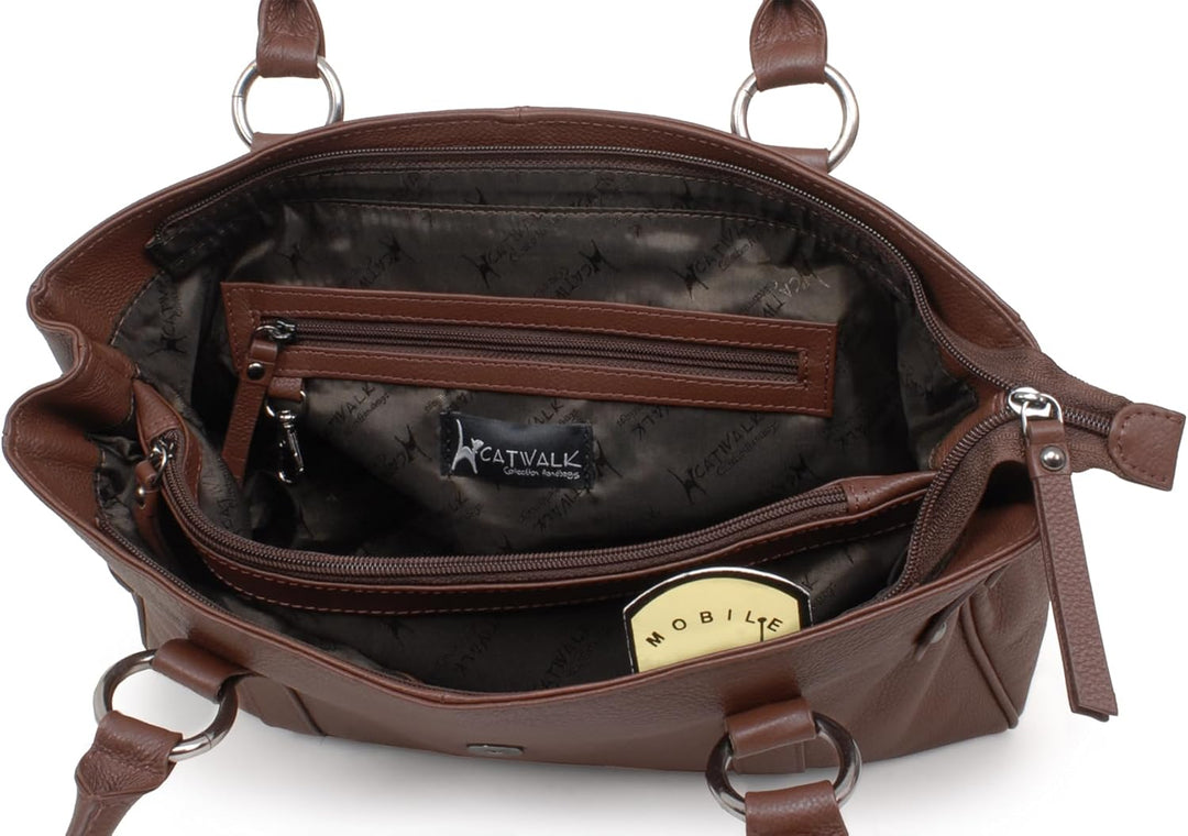 Catwalk Collection Handbags - Damen Leder Schultertasche - Handtasche Mittelgross für Notizbuch A5 -