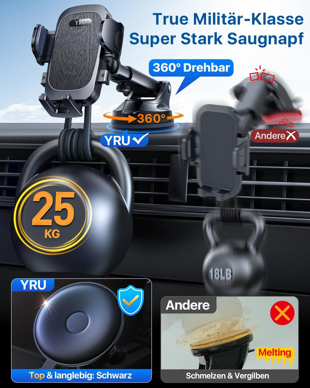 Handyhalterung Auto [2024 Best] Handy Halterung Auto [Stärkst Saugnapf & Clip] Universal Auto Handyh