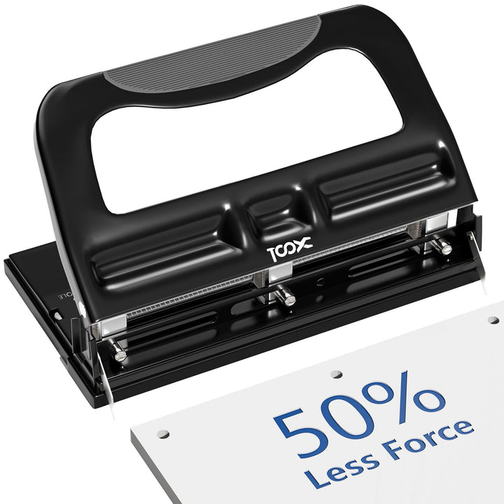 XOOL 3-fach Büro Locher für 40 Blatt, verstellbarer Locher aus Metall, Ergonomisches Design Büroloch