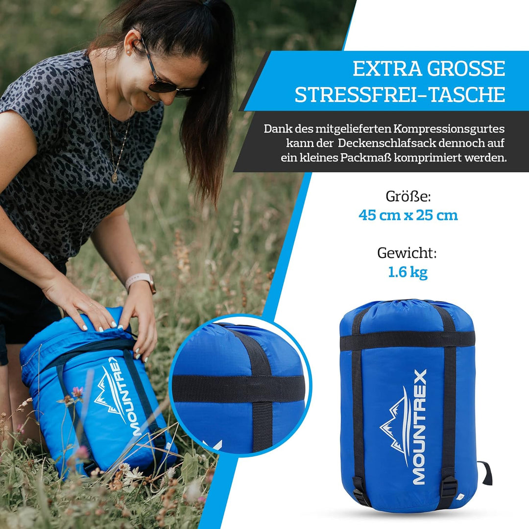 MOUNTREX Schlafsack -5°C / 10°C - Camping & Outdoor - Deckenschlafsack (205 x 75cm) - 3 Jahreszeiten
