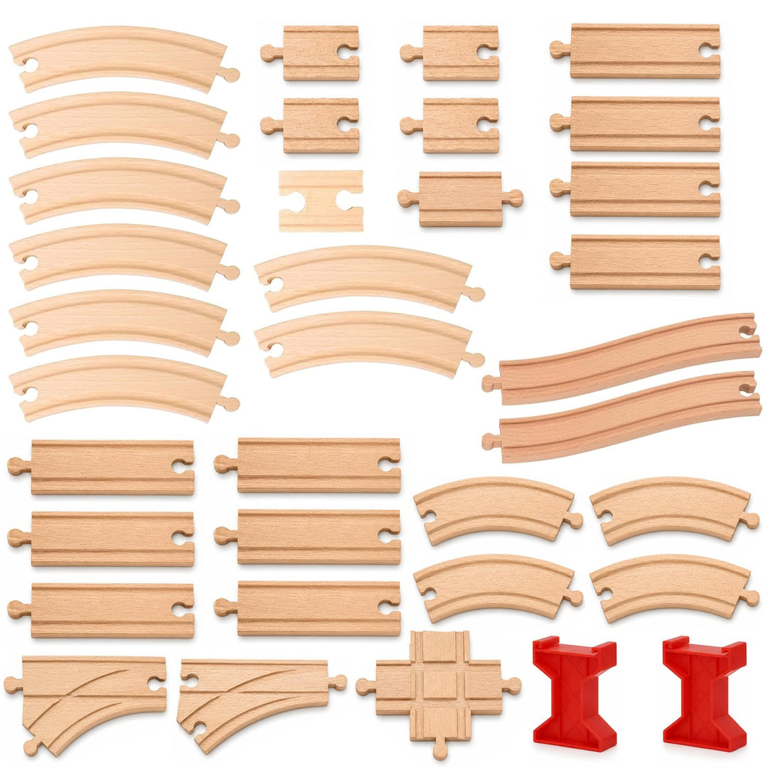 Scettar33pcs Holzeisenbahn Schienen Set,kompatibel mit gängigen,ab 3 Jahren