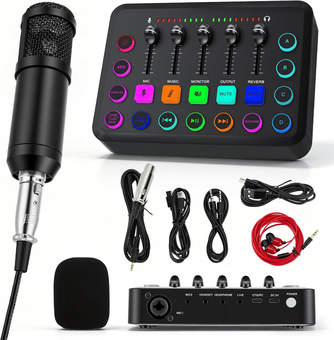 Podcast Mikrofon Set mit Audio Interface &amp; Soundkarte – BM-800 Kondensatormikrofon für Live-Streamin