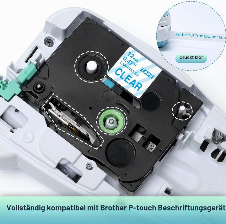 MarkField 6x Kompatibel für Brother P-touch Bänder 12mm TZ TZe-131 Clear Schriftband Laminierte 0.47