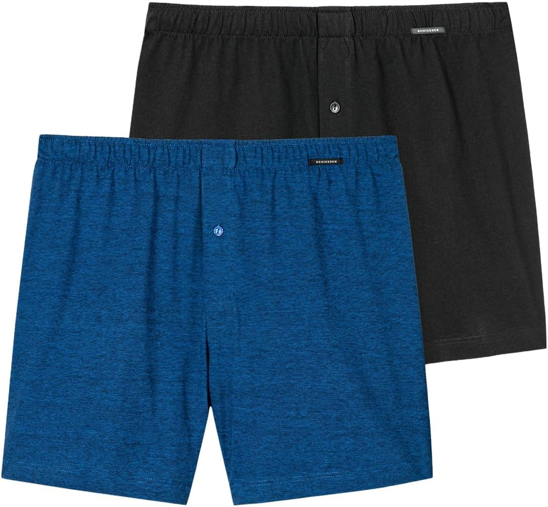 Schiesser 2er Pack Singel-Jersey - Herren - Boxershorts - Unterhose S Blau / Schwarz (901), S Blau /