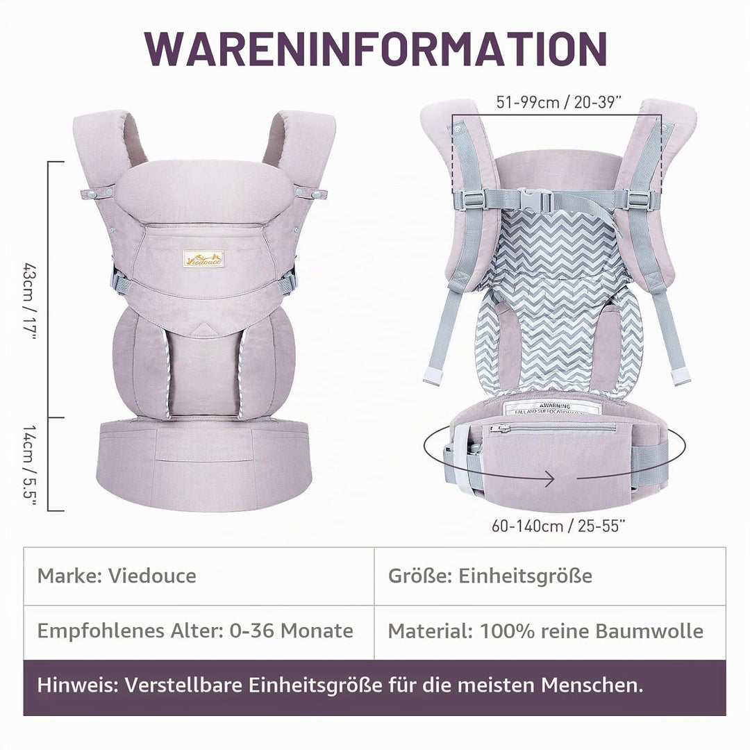 Viedouce Babytrage Neugeborene ab Geburt, Ergonomische Baby Trage Baumwolle Tragegurt mit Kopstütze