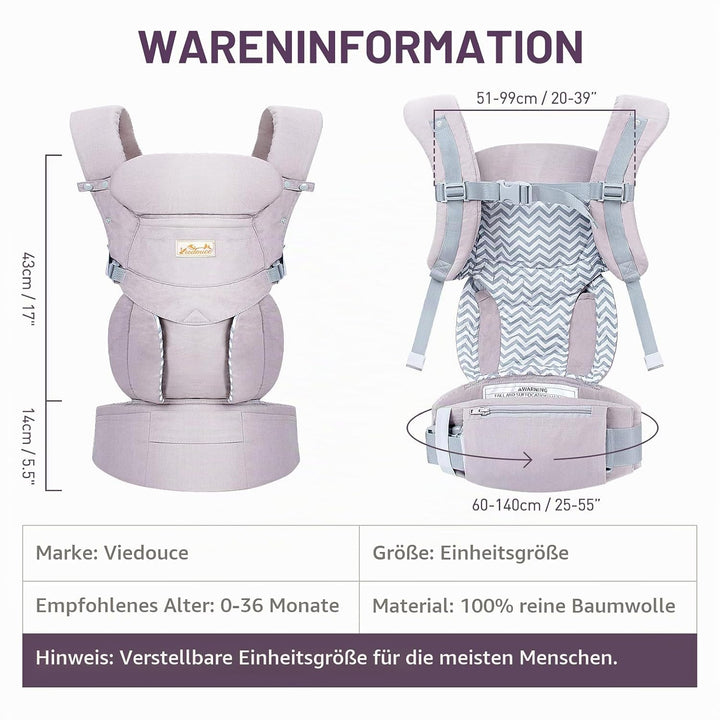 Viedouce Babytrage Neugeborene ab Geburt, Ergonomische Baby Trage Baumwolle Tragegurt mit Kopstütze