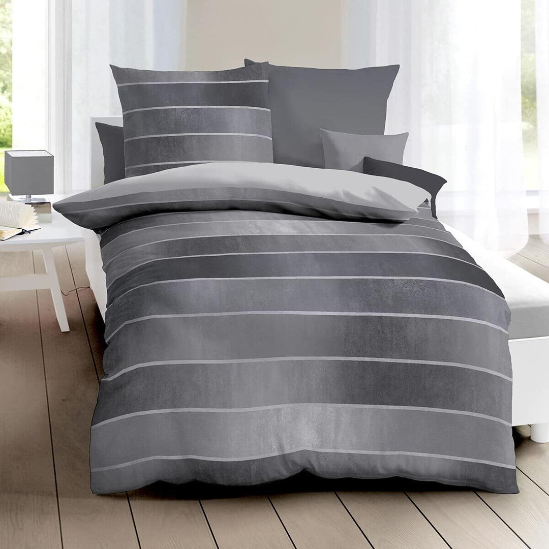 Kaeppel Mako-Satin Bettwäsche Timeless Zinn, 1 Bettbezug 155 x 220 cm + 1 Kissenbezug 80 x 80 cm Zin