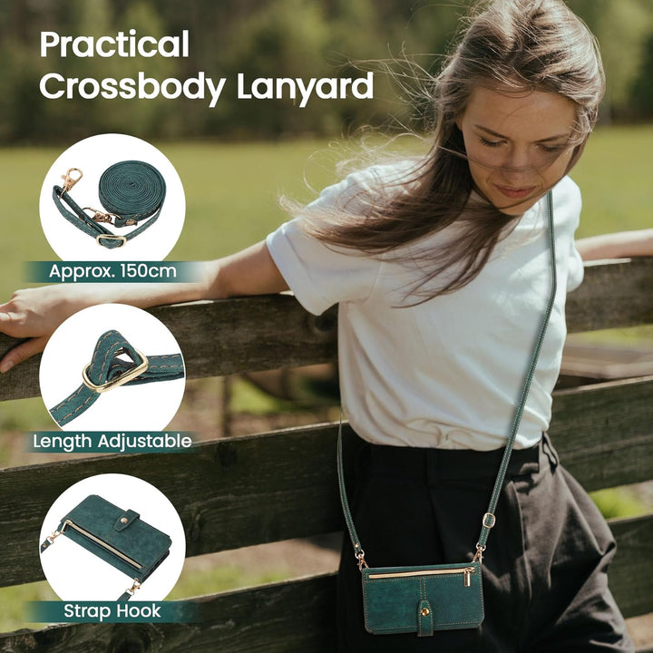 ZCDAYE Hülle für iPhone 13 Pro Max mit Band Handykette, Leder Handyhülle Handytasche mit Kartenfäche