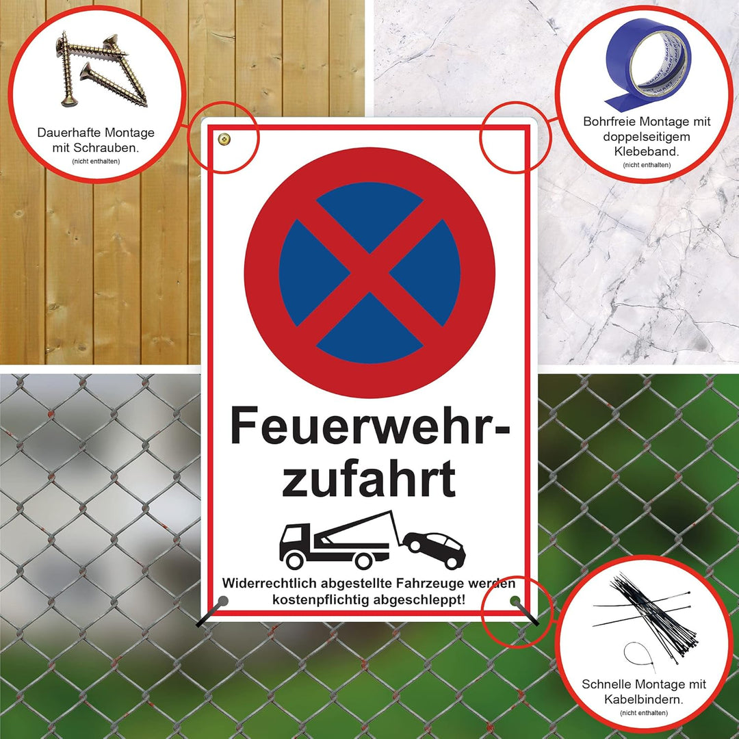 3 Stück XXL Feuerwehrzufahrt freihalten Schild 30 x 40 cm Alu 3mm Alu-Dibond stabile Aluminiumverbun