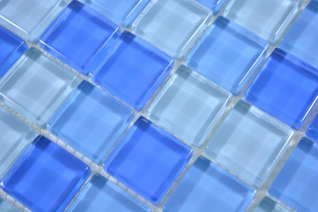 Mosaik Quadrat Crystal mix hellblau Glasmosaik Transluzent Transparent 3D Fliesenspiegel, Mosaikstei