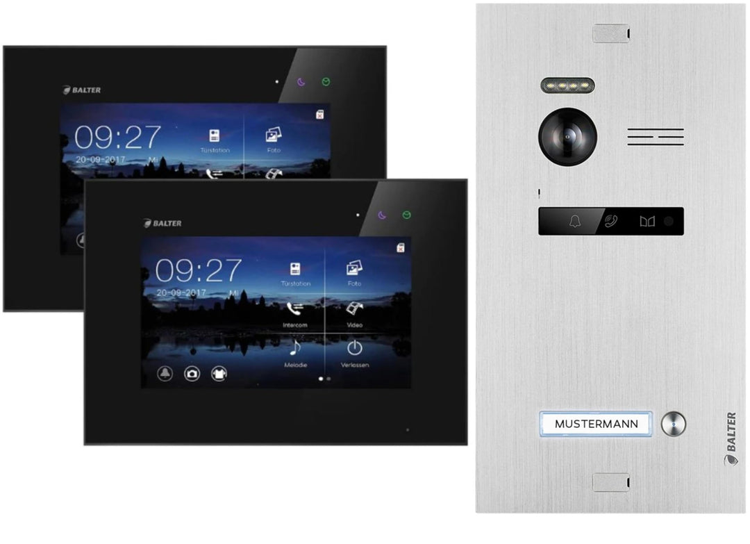 Balter EVO Video Türsprechanlage, Touchscreen, 2X 7 Zoll Monitor, 2-Draht Bus, Türstation für Einfam