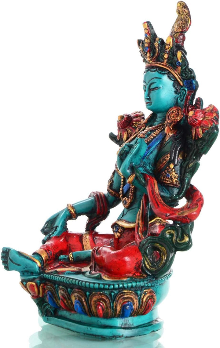 Buddhafiguren - Grüne Tara 21 cm Resin türkis bemalt Buddhastatue Buddha Dekoration tibetische Bodhi