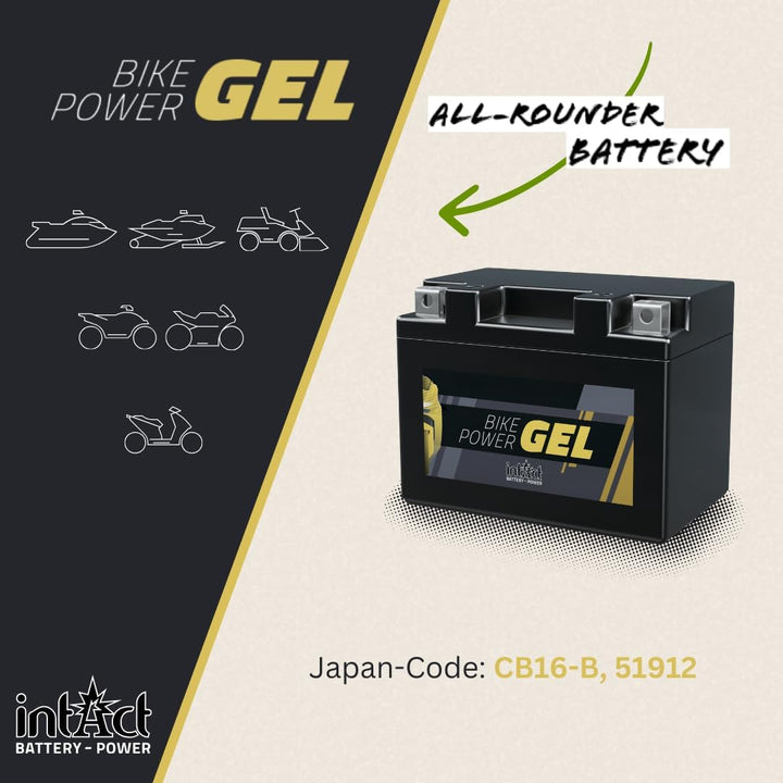 intAct Bike-Power GEL12-6-B, CB16-B, 51912, 12V 19Ah, 280 A (EN) Motorradbatterie Wartungsfreie Gel