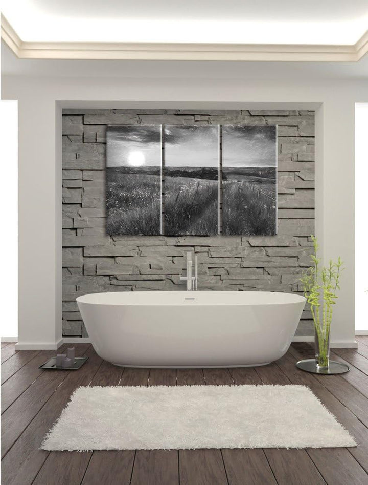 Pixxprint Bergwiese im Sonnenaufgang als Leinwandbild/Grösse: 3 Teilig (120x80) cm/Wandbild/Kunstdru