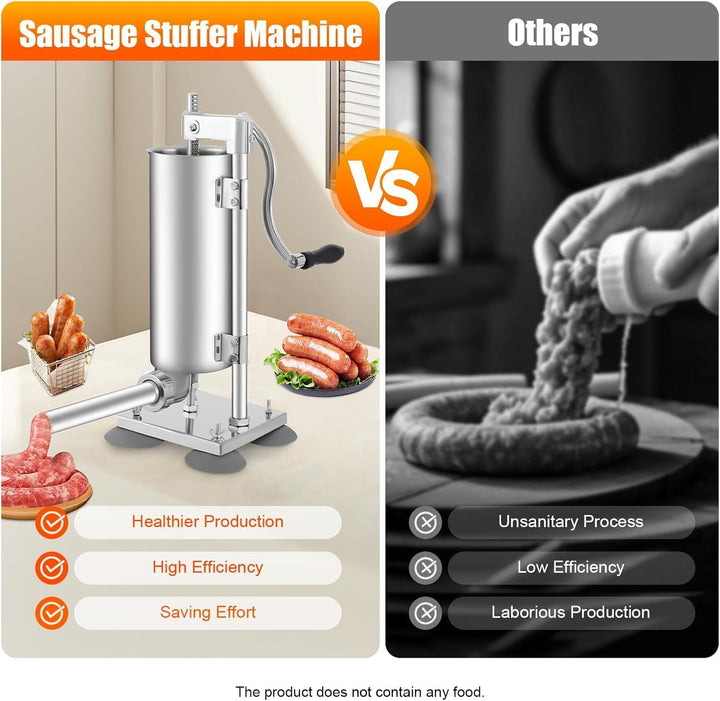 Wurstfüllmaschine, 3L Edelstahl Wurstfüller Maschine, Vertikale Manuell Wurstmaschine mit 4 Saugnäpf