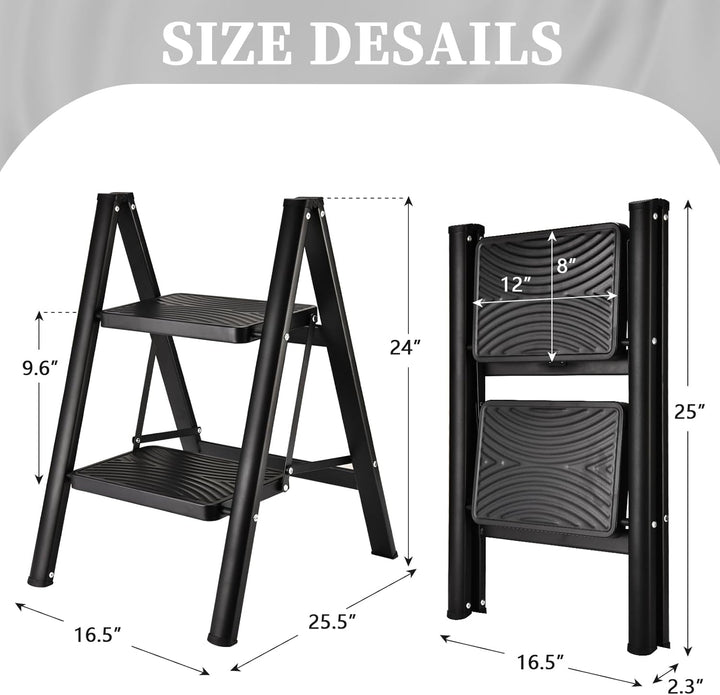 HBTower Trittleiter 2 Stufen Klappbar, Leiter mit breitem Anti-Rutsch-Pedal, Tritthocker mit 150kg K