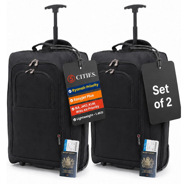 5 Cities Set von 2 Leichtgewicht Handgepäck Kabinengepäck Flugtasche Koffer Trolley Gepäck
