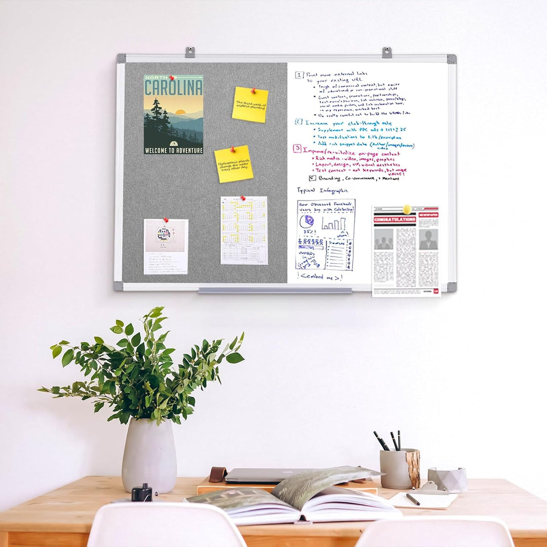 Swansea Whiteboard Magnettafel und Pinnwand Filz Wand Deko mit Aluminiumrahmen für Küche, Wohnung, B