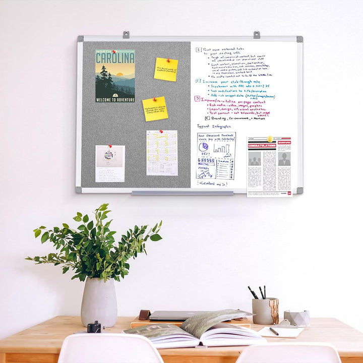 Swansea Whiteboard Magnettafel und Pinnwand Filz Wand Deko mit Aluminiumrahmen für Küche, Wohnung, B