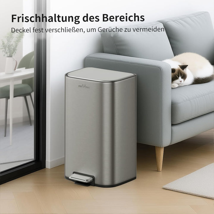 mVm Mülleimer Küche,30 Liter Abfalleimer mit Pedal,Treteimer mit Inneneimer aus Kunststoff,Tretmülle