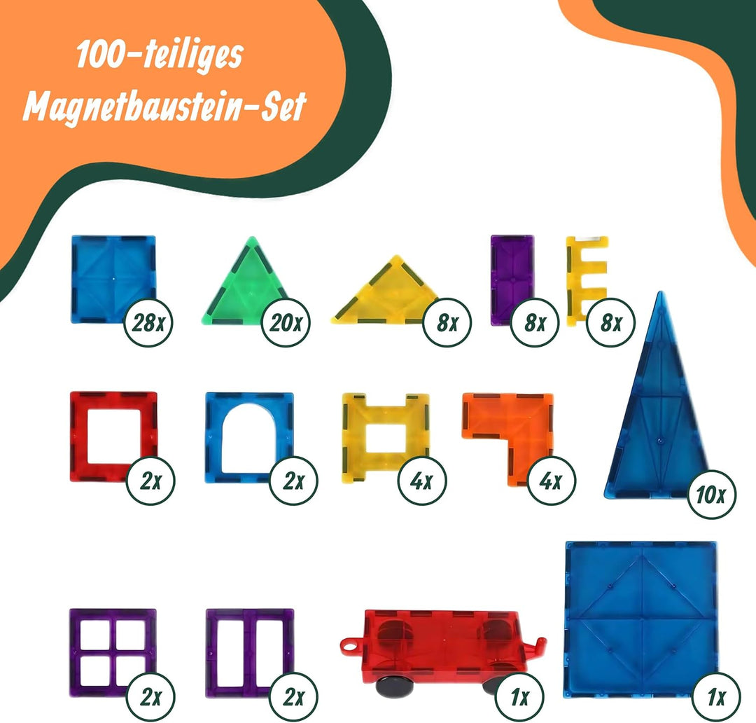 Relaxdays Magnetbausteine, XXL, 100 Teile, Verschiedene Formen, Magnetspielzeug, ab 3 Jahre, Magnets