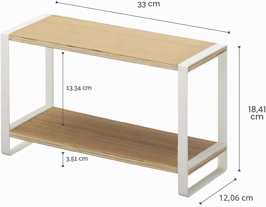 Yamazaki 7816 TOSCA Küchenregal mit 2 Ebenen, weiss, Stahl/Holz, Minimalistisches Design