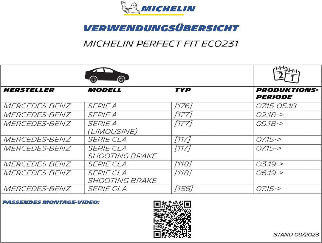 MICHELIN Scheibenwischer Set ECO231 |Mercedes Benz CLA, A-Klasse | 600/475mm | Nachhaltige Verpackun