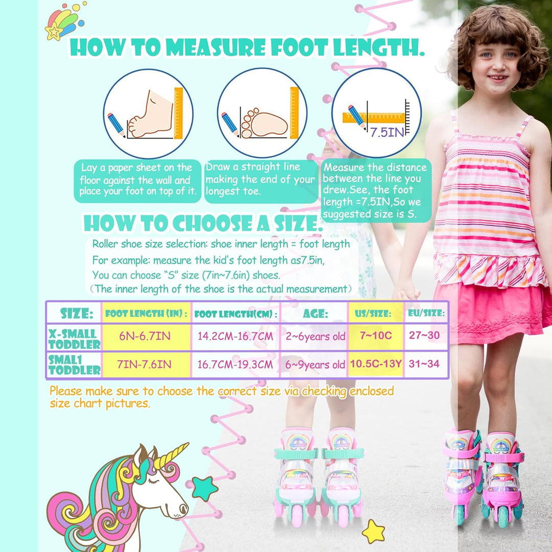 Kinder Einhorn Rollschuhe für Mädchen.Geeignet für 3-6 Jahre alt. Mit Leuchtenden Rädern,4-Pejiijar