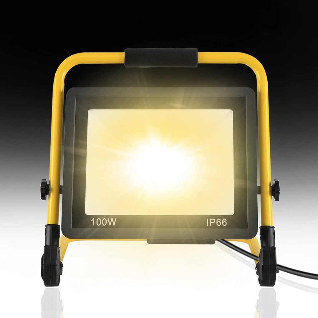 LED Flutlicht Baustrahler Tragbare 100W Warmweiss - inkl. Standgestell und Tragegriff- Aussenleuchte