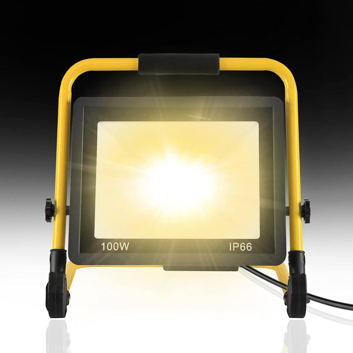 LED Flutlicht Baustrahler Tragbare 100W Warmweiss - inkl. Standgestell und Tragegriff- Aussenleuchte