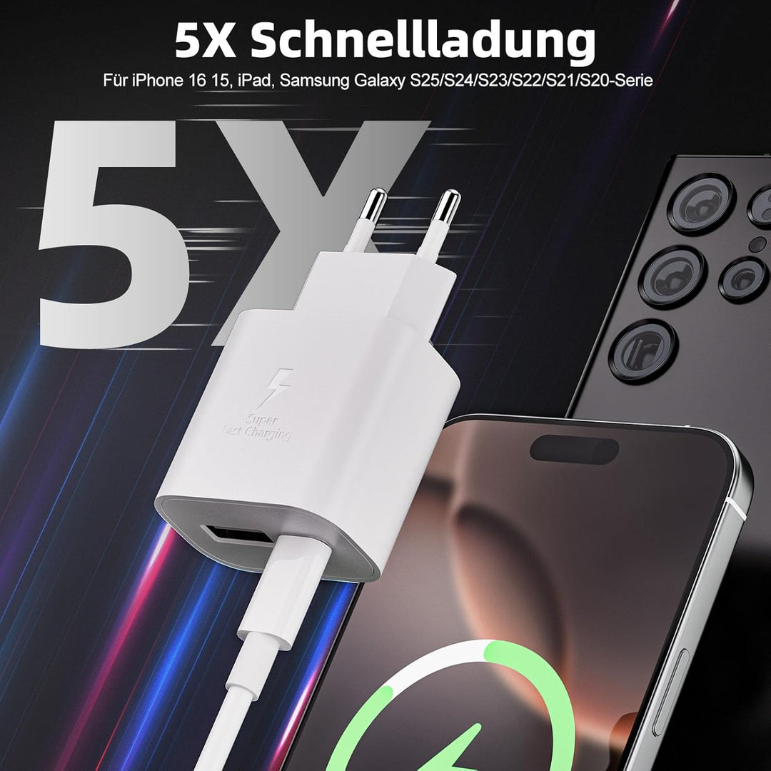 USB C Ladegerät, 2er Pack 25W 2-Port USB-A & USB-C Adapter Schnellladegerät Netzteil für iPhone 17/1